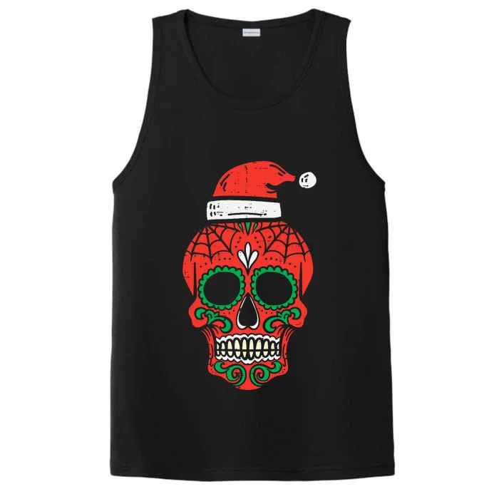 Sugar Skull Santa Hat Mexican Christmas Xmas Pj Performance Tank