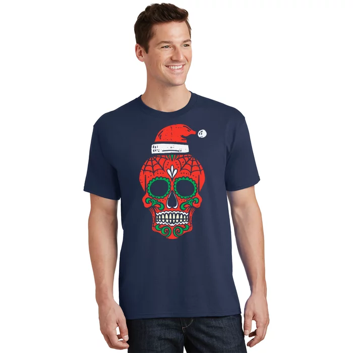 Sugar Skull Santa Hat Mexican Christmas Xmas Pj T-Shirt