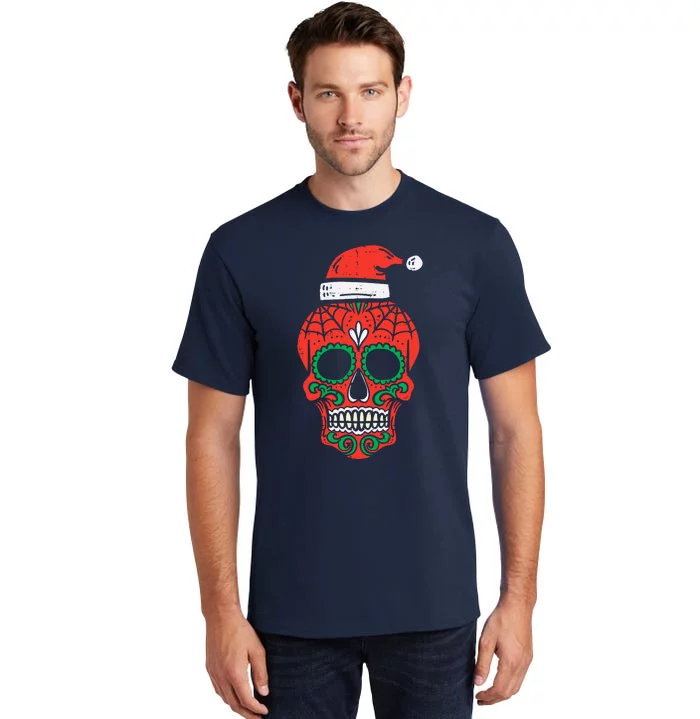 Sugar Skull Santa Hat Mexican Christmas Xmas Pj Tall T-Shirt