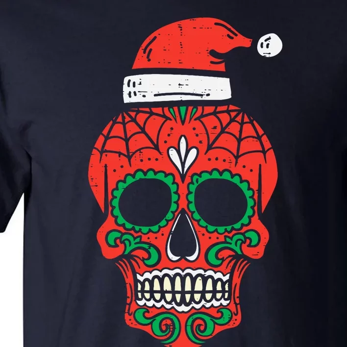 Sugar Skull Santa Hat Mexican Christmas Xmas Pj Tall T-Shirt