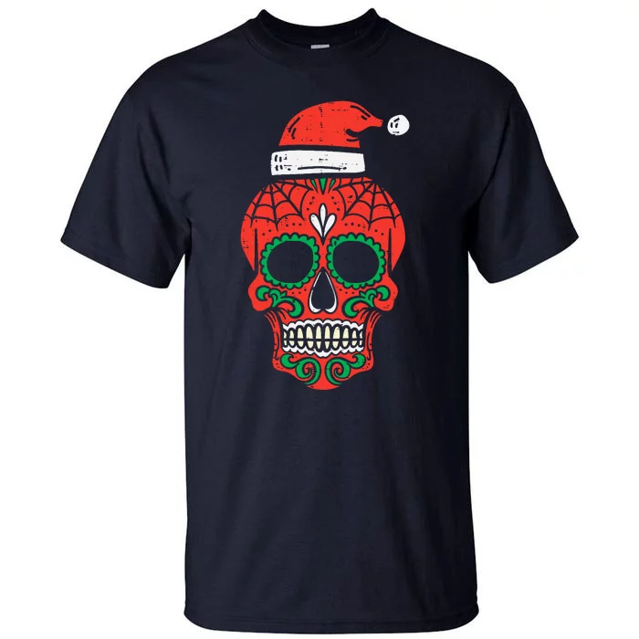 Sugar Skull Santa Hat Mexican Christmas Xmas Pj Tall T-Shirt