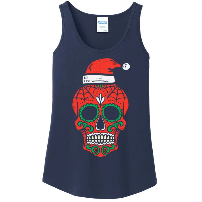 Sugar Skull Santa Hat Mexican Christmas Xmas Pj Ladies Essential Tank