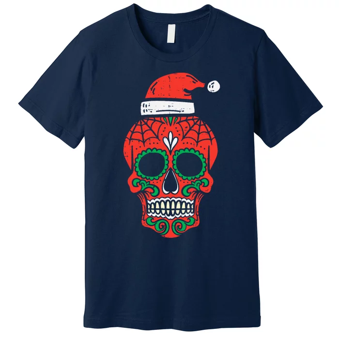 Sugar Skull Santa Hat Mexican Christmas Xmas Pj Premium T-Shirt