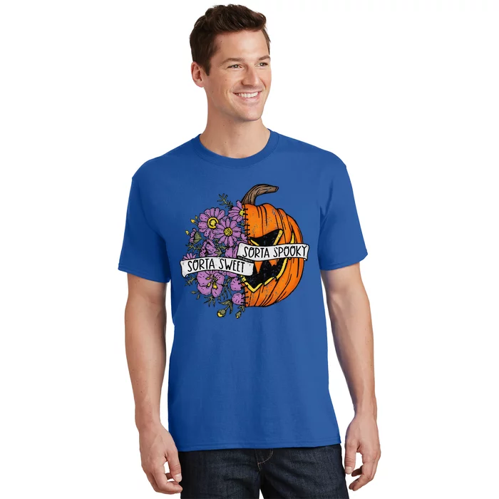 Sorta Sweet Sorta Spooky Floral Jack O Lantern Halloween T-Shirt