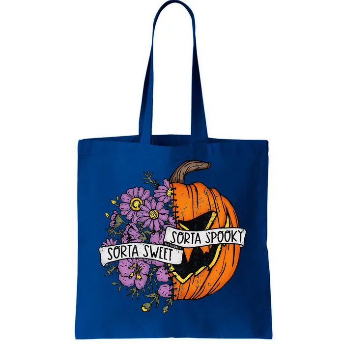 Sorta Sweet Sorta Spooky Floral Jack O Lantern Halloween Tote Bag