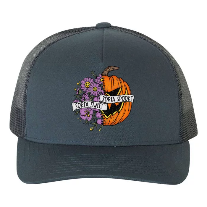 Sorta Sweet Sorta Spooky Floral Jack O Lantern Halloween Yupoong Adult 5-Panel Trucker Hat