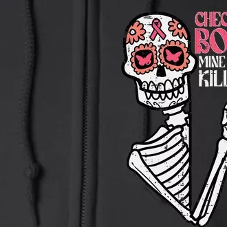 Sugar Skull Skeleton Breast Cancer Awareness Full Zip Hoodie