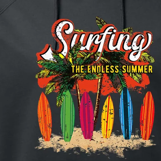 Surfboards Surfing Sunset California Beach Surfer Theme Gift Performance Fleece Hoodie