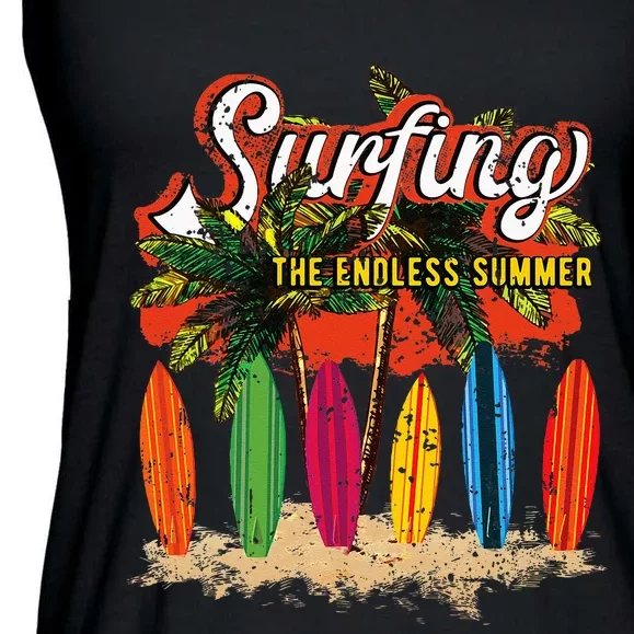 Surfboards Surfing Sunset California Beach Surfer Theme Gift Ladies Essential Flowy Tank