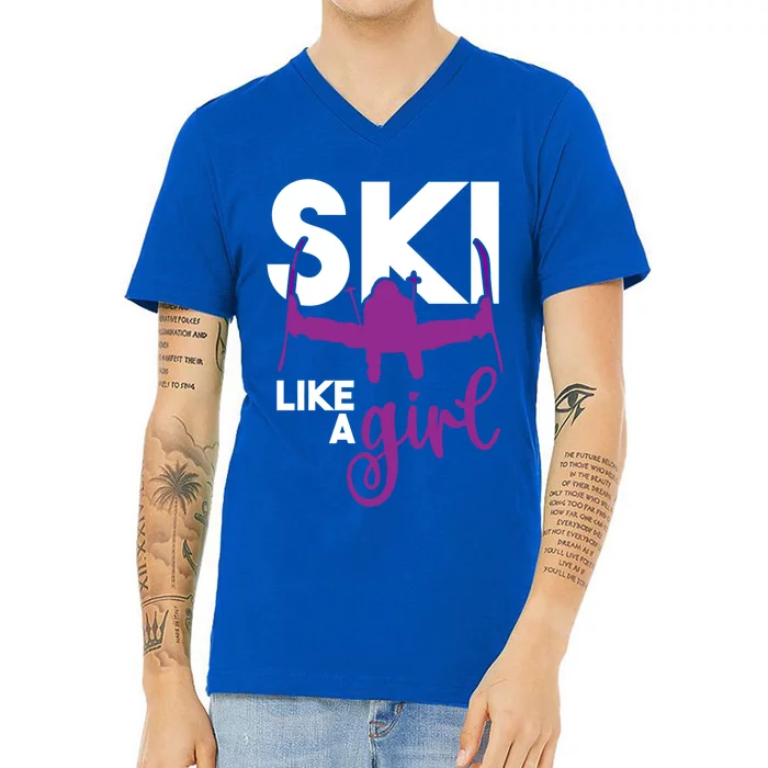 Snow Skiing Ski Like A Funny Gift V-Neck T-Shirt