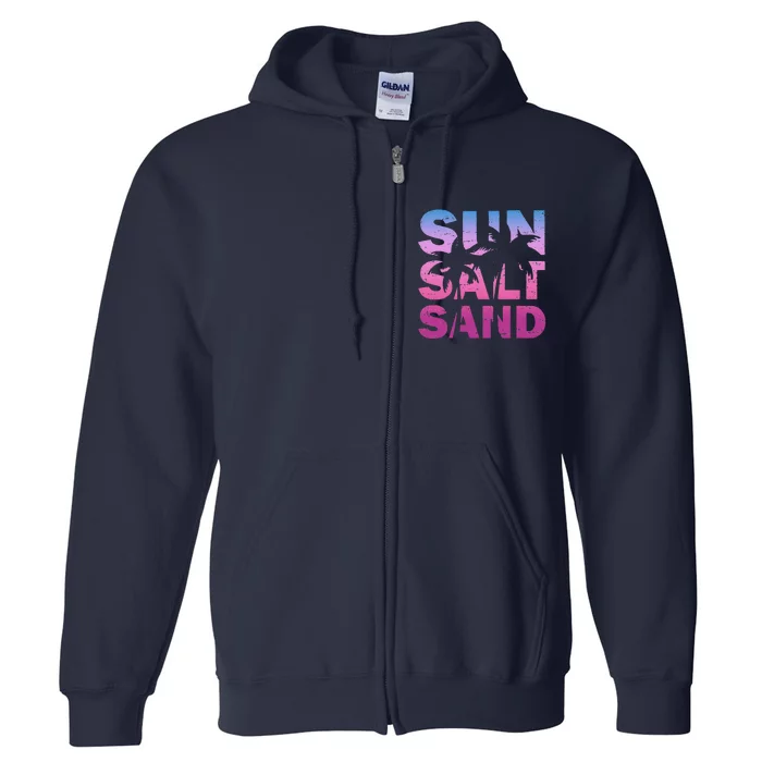 Sun Salt Sand Funny Palm Sun Retro Beach Summer Full Zip Hoodie