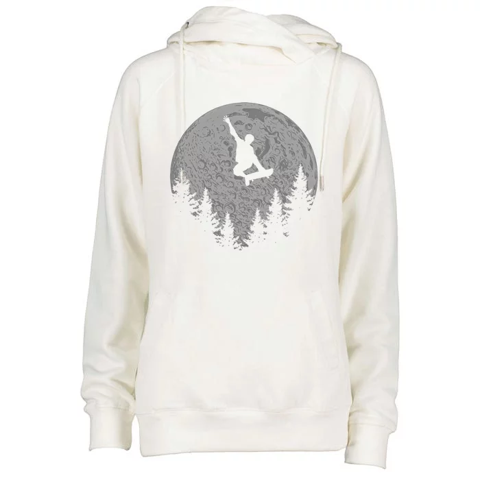 Skater Skateboard Stunt Moon Skater Gift Womens Funnel Neck Pullover Hood