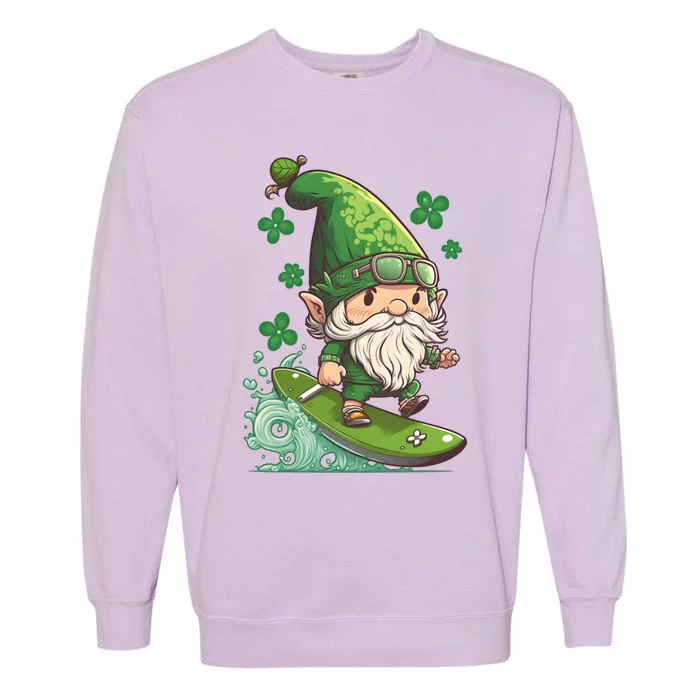 Surfing Skating St Patricks Day Gnome Cool Gift Garment-Dyed Sweatshirt