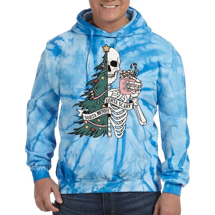 Sorta Scary Sorta Merry Christmas Skeleton Tie Dye Hoodie