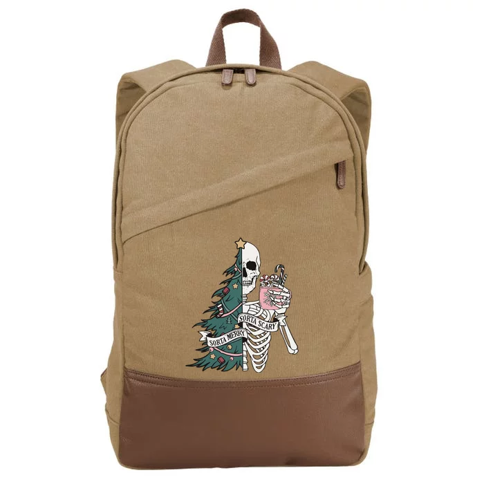 Sorta Scary Sorta Merry Christmas Skeleton Cotton Canvas Backpack