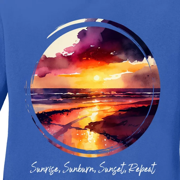 Summer Saying Sunrise Sunburn Sunset Repeat Tropical Beac Cool Gift Ladies Long Sleeve Shirt