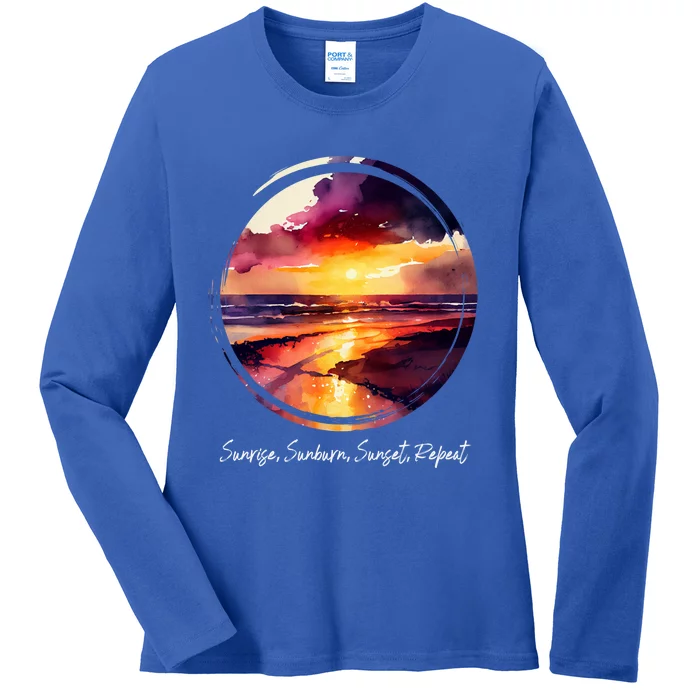 Summer Saying Sunrise Sunburn Sunset Repeat Tropical Beac Cool Gift Ladies Long Sleeve Shirt