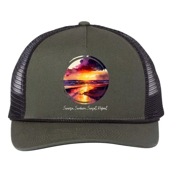 Summer Saying Sunrise Sunburn Sunset Repeat Tropical Beac Cool Gift Retro Rope Trucker Hat Cap