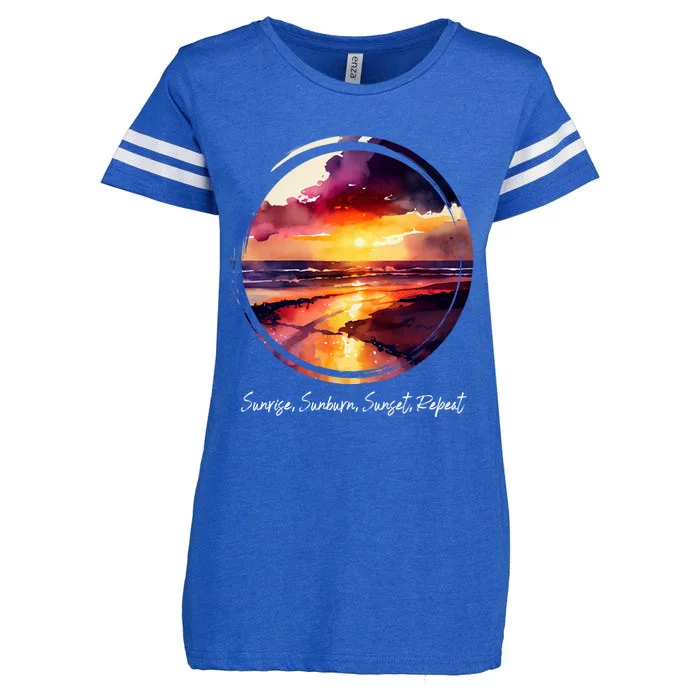 Summer Saying Sunrise Sunburn Sunset Repeat Tropical Beac Cool Gift Enza Ladies Jersey Football T-Shirt