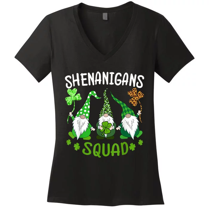 Shenanigan Squad St Patricks Day Gnomes Green Proud Irish Women's V-Neck T-Shirt