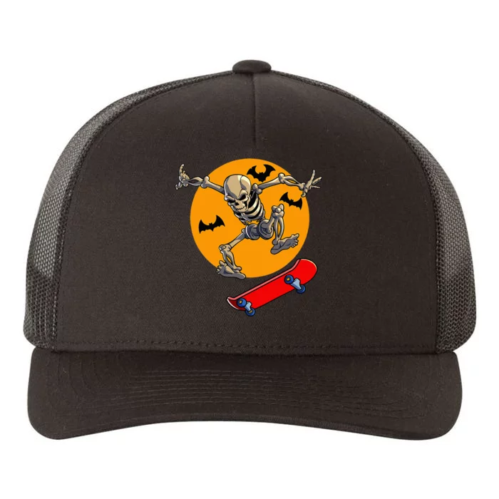 Spooky Skateboarding Skeleton Halloween Skateboarder Yupoong Adult 5-Panel Trucker Hat