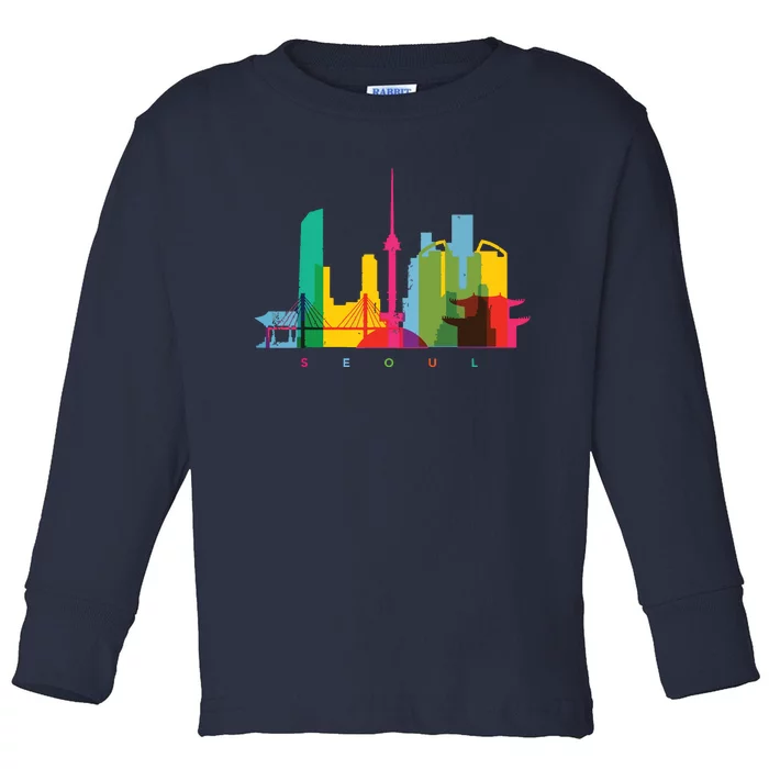 Seoul Skyline South Korea Colorful Vintage Seoul Toddler Long Sleeve Shirt