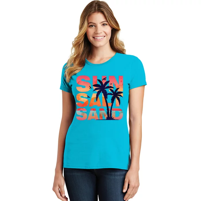 Sun Salt Sand Funny Beach Lover Summer Vacation Palm Tree Women's T-Shirt