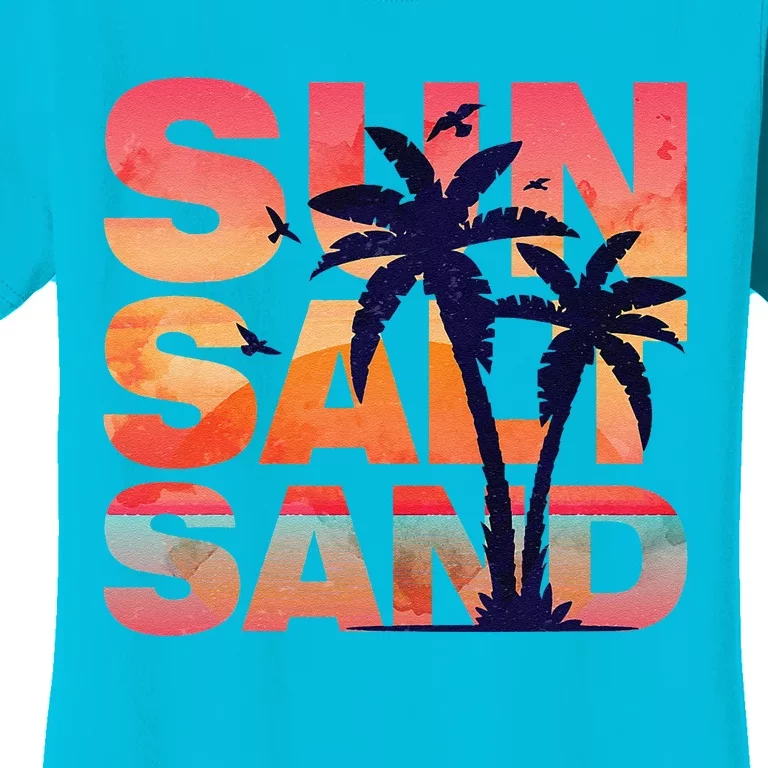 Sun Salt Sand Funny Beach Lover Summer Vacation Palm Tree Women's T-Shirt