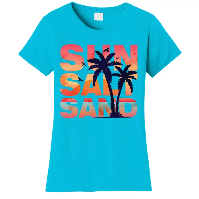 Sun Salt Sand Funny Beach Lover Summer Vacation Palm Tree Women's T-Shirt