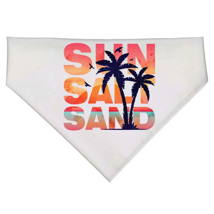 Sun Salt Sand Funny Beach Lover Summer Vacation Palm Tree USA-Made Doggie Bandana