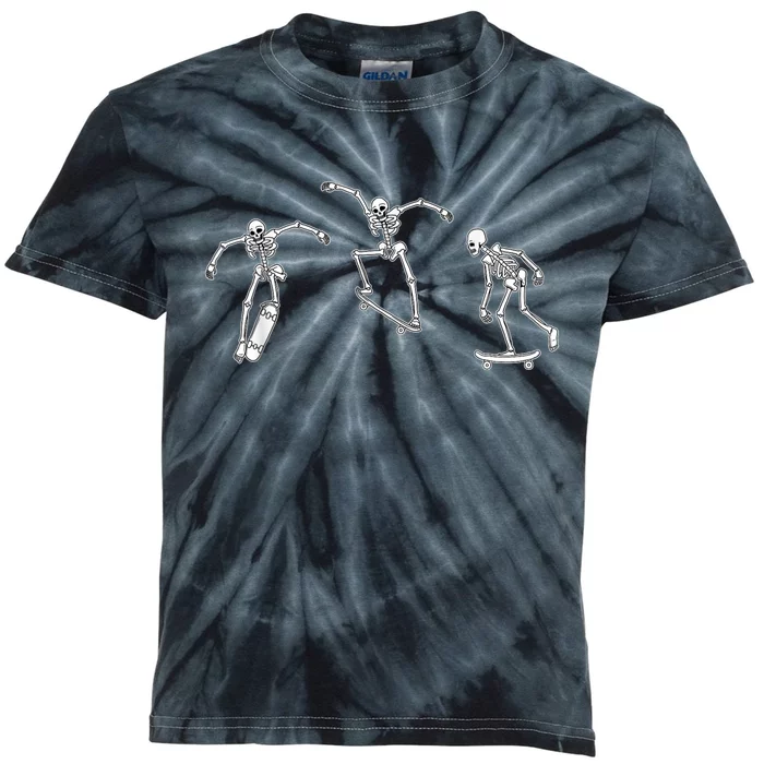 Skateboarding Skeletons Skeleton Skater Halloween Skate Kids Tie-Dye T-Shirt