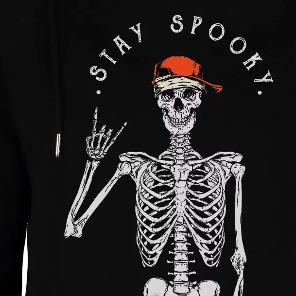 Stay Spooky Skeleton Trick Treat Halloween Skull Hand Womens Funnel Neck Pullover Hood