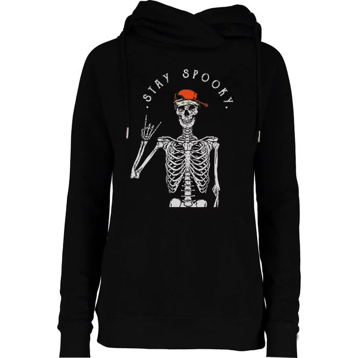 Stay Spooky Skeleton Trick Treat Halloween Skull Hand Womens Funnel Neck Pullover Hood