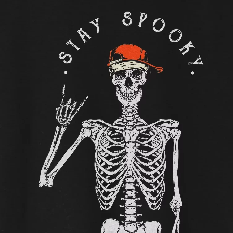 Stay Spooky Skeleton Trick Treat Halloween Skull Hand Women's Crop Top Tee