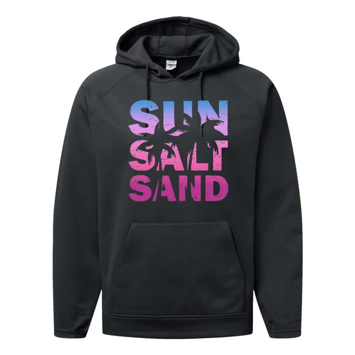 Sun Salt Sand Funny Palm Sun Retro Beach Summer Performance Fleece Hoodie