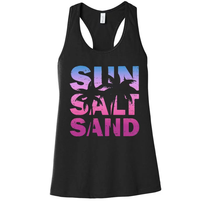 Sun Salt Sand Funny Palm Sun Retro Beach Summer Women's Racerback Tank