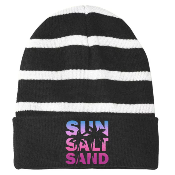 Sun Salt Sand Funny Palm Sun Retro Beach Summer Striped Beanie with Solid Band