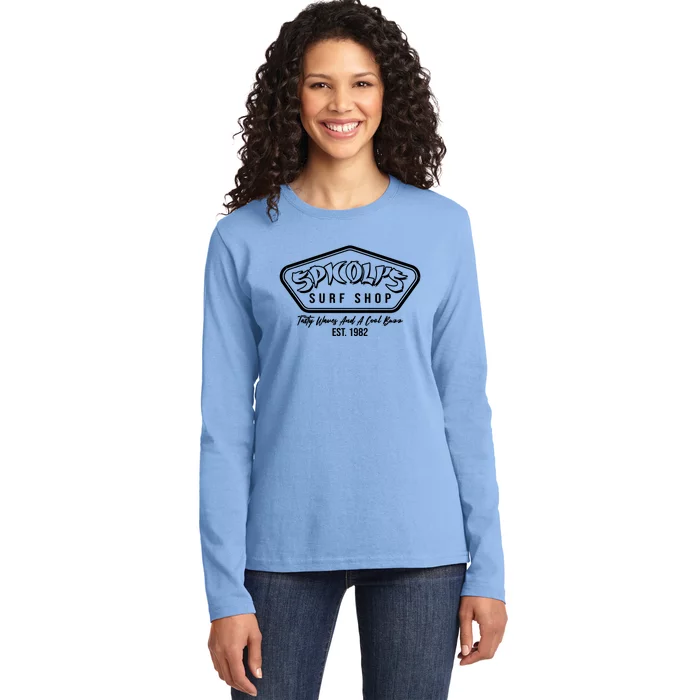 Spicolis Surf Shop Tasty Waves And A Cool Buzz Est 1982 Ladies Long Sleeve Shirt