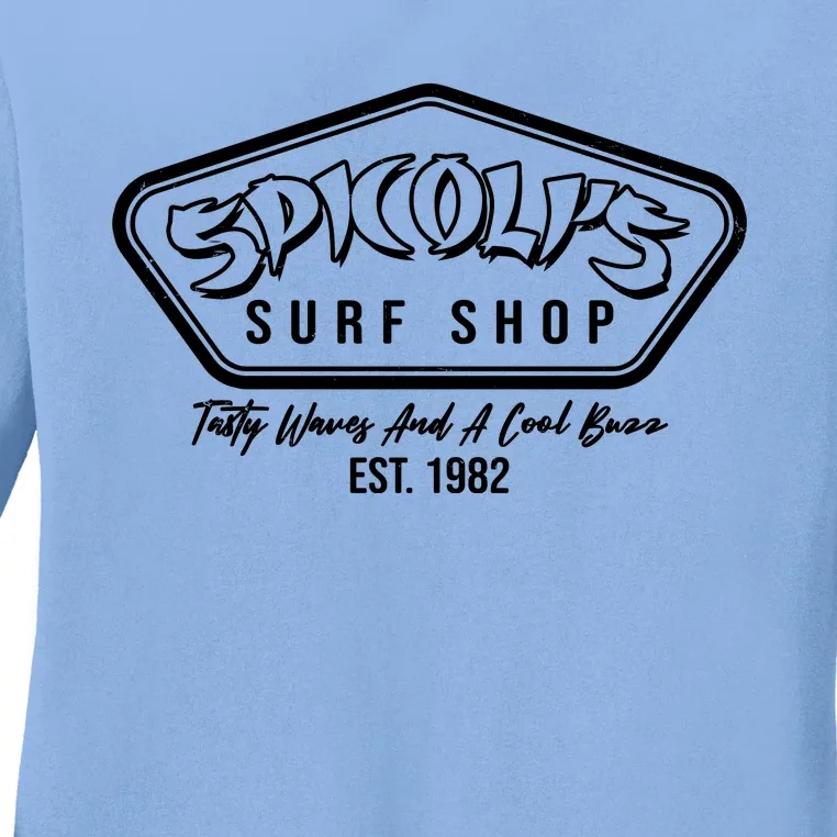 Spicolis Surf Shop Tasty Waves And A Cool Buzz Est 1982 Ladies Long Sleeve Shirt