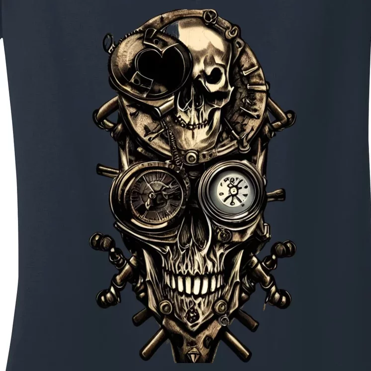 SteamPunk Skull Women's V-Neck T-Shirt