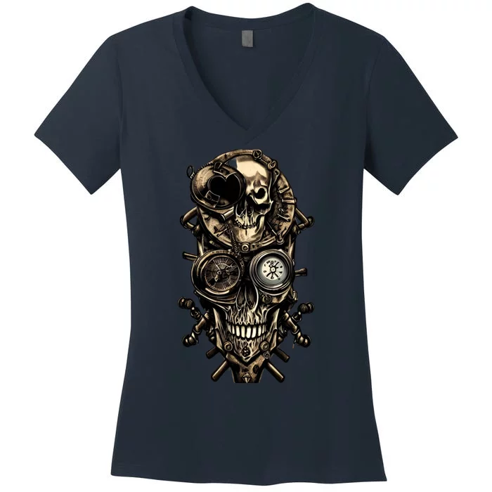 SteamPunk Skull Women's V-Neck T-Shirt