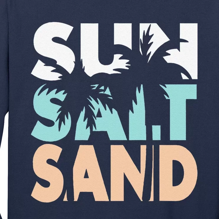 Sun Salt Sand Funny Summer Beach Vacation Palm Tree Beach Long Sleeve Shirt