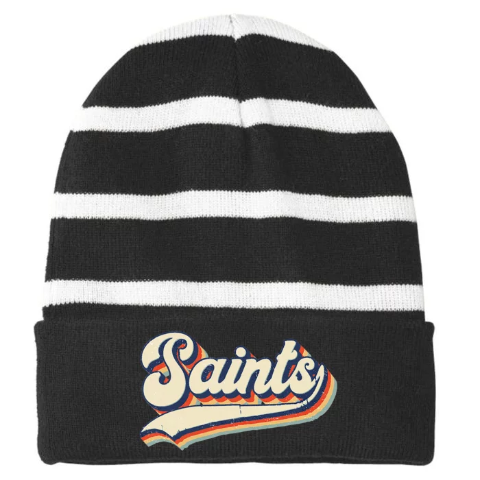 Saints School Sports Name Vintage Retro Gift Striped Beanie with Solid Band