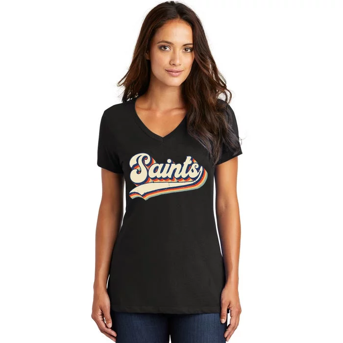 Saints School Sports Name Vintage Retro Gift Women's V-Neck T-Shirt