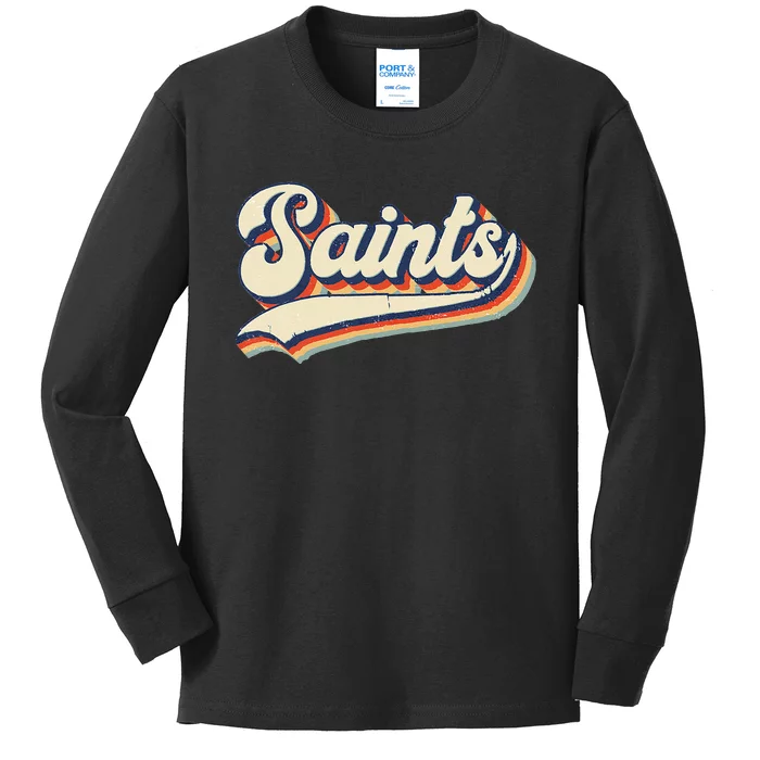 Saints School Sports Name Vintage Retro Gift Kids Long Sleeve Shirt