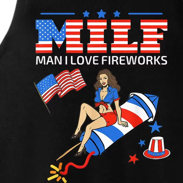 Saying Sarcastic Shirt MILF Man I Love Fireworks For Ladies Tri-Blend Wicking Tank