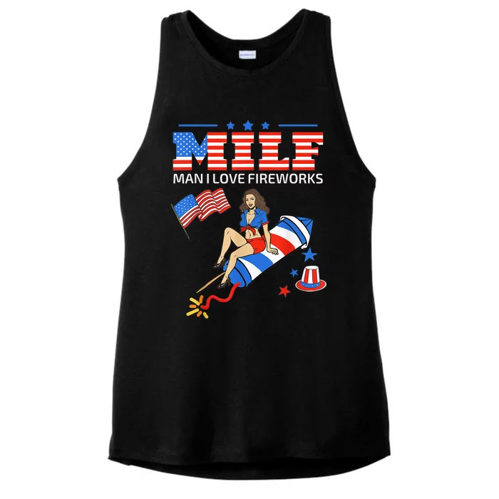 Saying Sarcastic Shirt MILF Man I Love Fireworks For Ladies Tri-Blend Wicking Tank