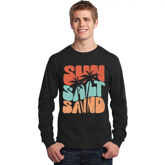 Sun Salt Sand Funny Beach Lover Summer Vacation Palm Tree Long Sleeve Shirt