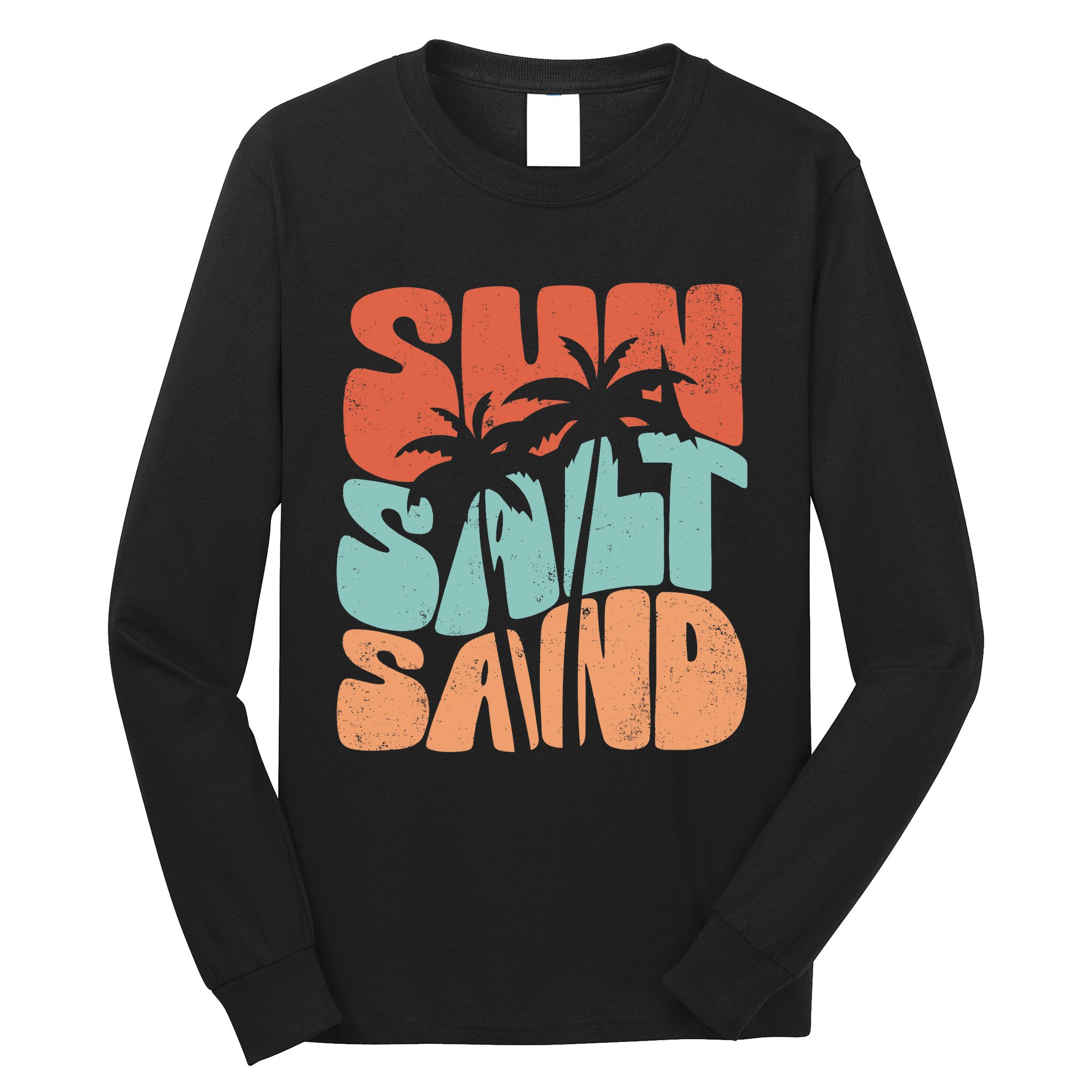 Sun Salt Sand Funny Beach Lover Summer Vacation Palm Tree Long Sleeve Shirt