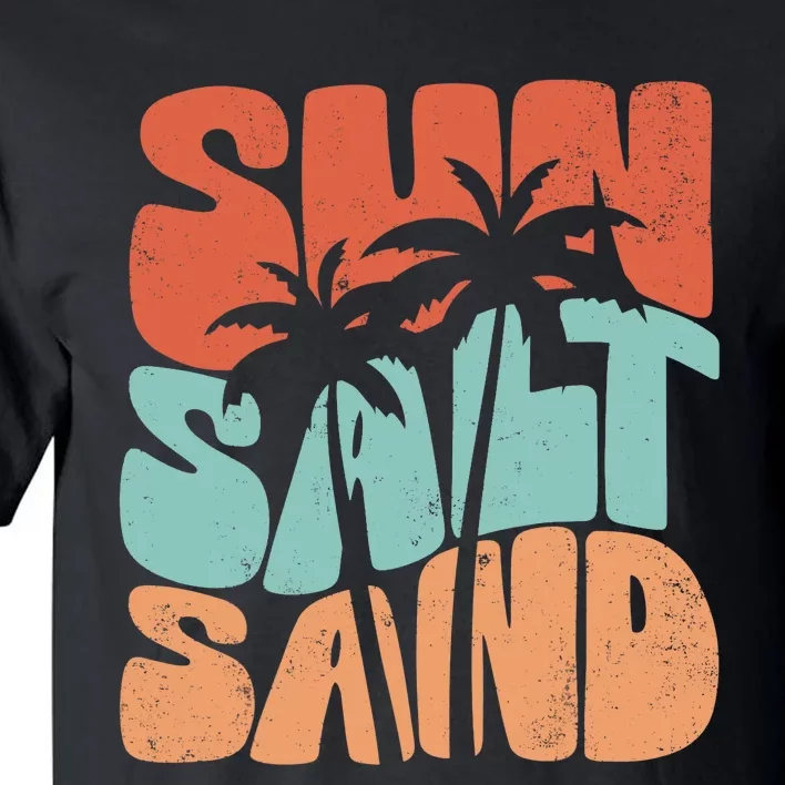 Sun Salt Sand Funny Beach Lover Summer Vacation Palm Tree Tall T-Shirt